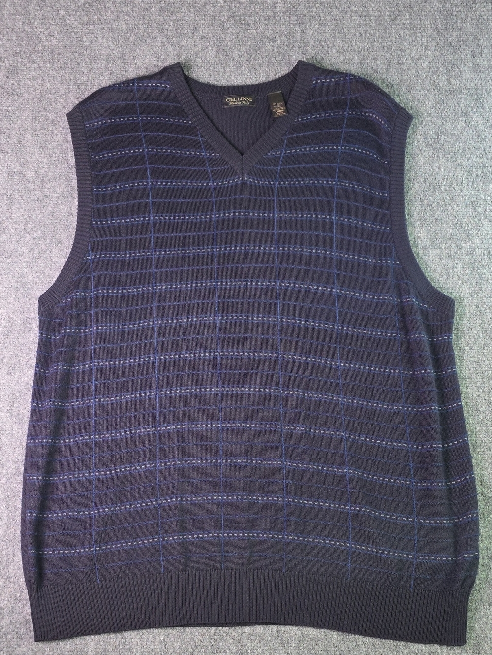 Cellini Made In Italy Men’s Navy Blue Wool Blend V-Neck Sweater Vest Luxury